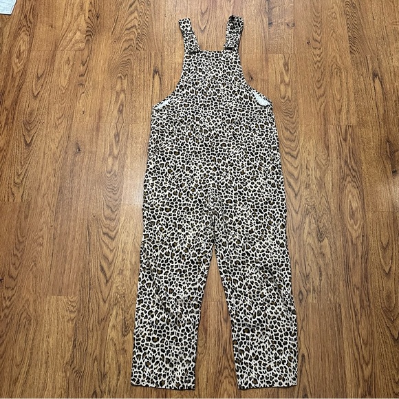 Wildfang Leopard Print Sleeveless Jumpsuit Overalls straight leg wide leg